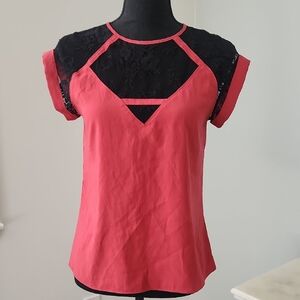 Express Red and Black Lace Blouse